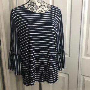 Chicos Blue White Stripe Bell Sleeve 2 M